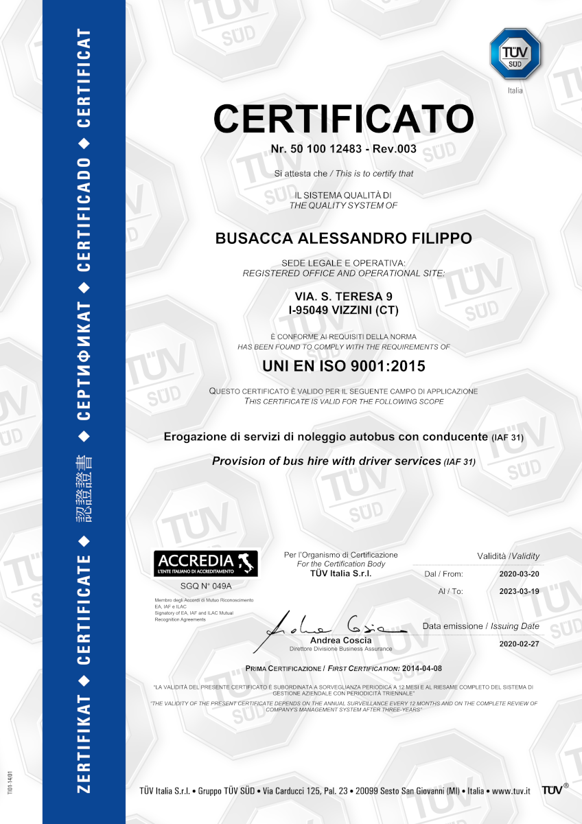 busacca viaggi certificato qualita tuv